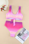 Purple Gradient Color Knotted V Neck Bikini Swimsuit-Swimwear-MomFashion