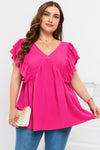 Plus Size Ruffle V Neck Tie Back Tunic Top-Plus Size-MomFashion