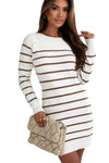 Stripe Button Ribbed Detail Mini Sweater Dress-Dresses-MomFashion