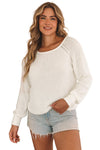 White Long Sleeve Cutout Shoulder Relaxed Sweater-Tops-MomFashion