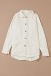 Beige Button-Up Stitching Pocket Raw Hem Shacket-Outerwear-MomFashion