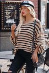 Striped Print Dropped Shoulder Loose Sleeve Sweater-Tops-MomFashion