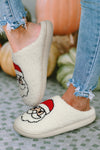 White Christmas Santa Clause Graphic Plush Slippers-Shoes & Bags-MomFashion