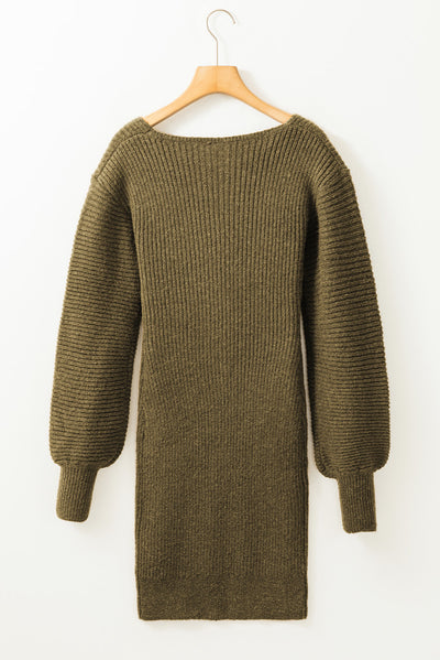 Green V Neck Bodycon Sweater Dress-Dresses-MomFashion