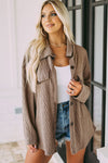 Khaki Oversize Textured Knit Button Front Shacket-Outerwear-MomFashion