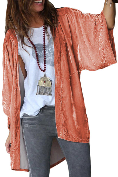 Pink Retro Velvet Wide Sleeves Cardigan-Outerwear-MomFashion