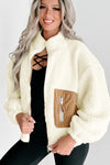 Bright White Contrast Patched Pocket Zipped Sherpa Jacket-Outerwear-MomFashion