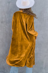 Yellow Retro Velvet Long Sleeve Pocket Coat-Outerwear-MomFashion