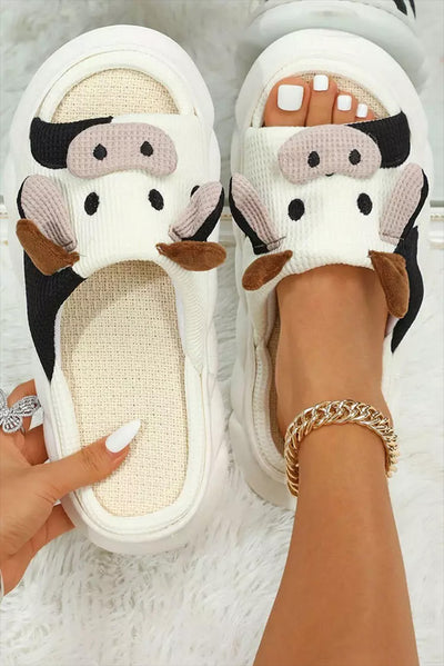 White Cute Cow Pattern Open Toe Slippers-Shoes & Bags-MomFashion