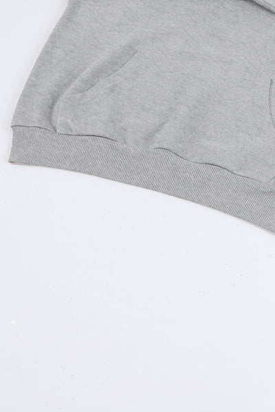 Gray Zipped Funnel Neck Kangaroo Pocket Sweatshirt-Tops-MomFashion