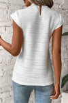 White Wavy Textured Mock Neck Cap Sleeve Top-Tops-MomFashion