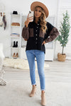 Black Contrast Leopard Denim Jacket-Outerwear-MomFashion