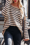 Striped Print Dropped Shoulder Loose Sleeve Sweater-Tops-MomFashion