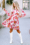 White Floral Print Smocked Puff Sleeve Mini Dress-Dresses-MomFashion