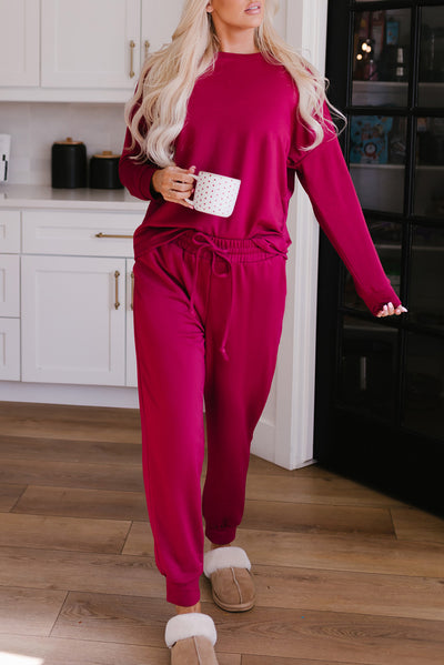 Long Sleeve Pullover and Jogger Pants Lounge Set-Loungewear-MomFashion