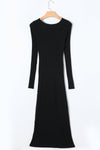 Black Twisted V Neck Ribbed Knit Sweater Dress-Dresses-MomFashion