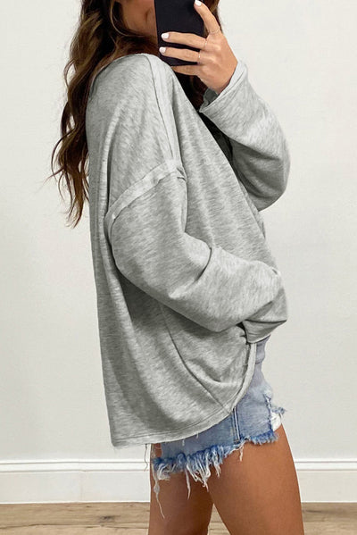 Gray Pocketed Oversized Drop Sleeve Top-Tops-MomFashion