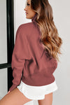 Brown Zip Up Stand Collar Ribbed Thumbhole Sleeve Sweatshirt-Tops-MomFashion