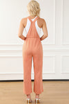 Orange Pocketed Drawstring Wide Leg Overalls-Bottoms-MomFashion