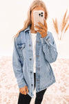 Sky Blue Acid Wash Flap Pocket Boyfriend Shacket-Outerwear-MomFashion