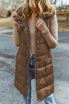 Chestnut Hooded Long Quilted Vest Coat-Outerwear-MomFashion