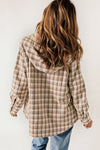 Khaki Plaid Pattern Sherpa Lined Hooded Shacket-Outerwear-MomFashion