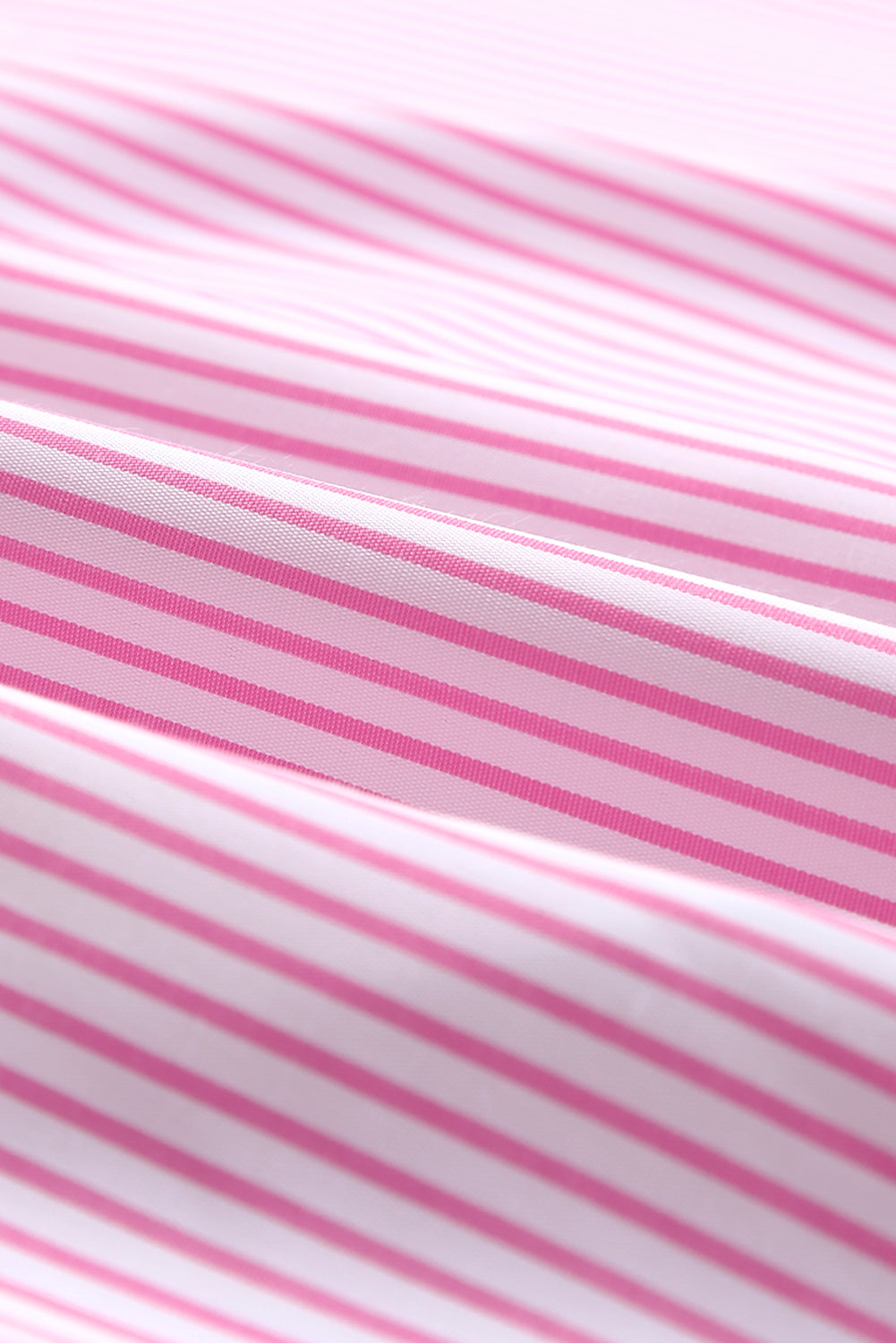 Pink Smocked Cuffed Striped Boyfriend Shirt with Pocket-Tops-MomFashion