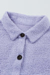 Purple Plush Button Down Pocketed Shirt Jacket-Outerwear-MomFashion