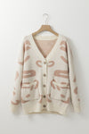 Beige Slouchy Leopard V Neck Buttoned Cardigan-Tops-MomFashion