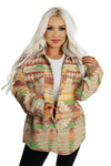 Yellow Western Aztec Print Button Flap Pocket Shacket-Outerwear-MomFashion