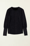 Black Glitter Round Neck Long Sleeve Top-Tops-MomFashion