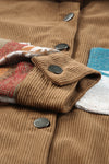 Khaki Aztec Pattern Corduroy Shacket-Outerwear-MomFashion