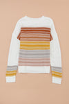 Multicolor Stripe Long Sleeve Round Neck Sweater-Tops-MomFashion