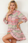 Multicolour Boho Print Puff Sleeve Buttoned Babydoll Dress-Dresses-MomFashion