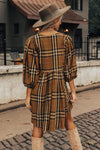 Brown Plaid Pattern Empire Waist Babydoll Dress-Dresses-MomFashion