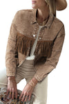 Brown Rhinestone Fringed Cowgirl Fashion Denim Jacket-Outerwear-MomFashion