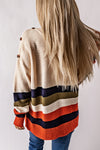 White Buttoned Shoulder Drop Shoulder Striped Sweater-Tops-MomFashion