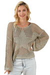 Light French Beige Star Pointelle Knit Baggy Sweater-Tops-MomFashion