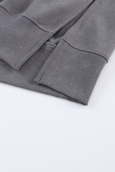 Gray Drop Shoulder Ribbed Trim Oversized Sweatshirt-Tops-MomFashion