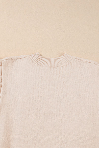 Parchment Cable Knit Mock Neck Cap Sleeve Sweater-Tops-MomFashion