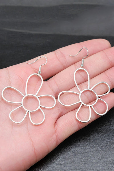 Silvery Alloy Hollowed Flower Hook Earrings-Accessories-MomFashion