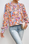 Multicolour Floral Bishop Sleeve Frilled Round Neck Blouse-Tops-MomFashion