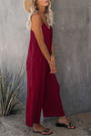 Red Spaghetti Straps Wide Leg Pocketed Jumpsuits-Bottoms-MomFashion