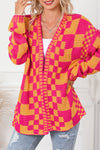 Multicolor Open Front Mixed Checkered Pattern Knit Cardigan-Tops-MomFashion