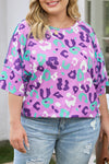 Purple Leopard Kiss Print Plus Size Short Sleeve Tee-Plus Size-MomFashion