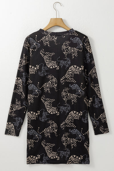 Black Wild Tiger Print Button Front Cardigan-Tops-MomFashion