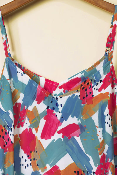 Multicolor Abstract Print Spaghetti Straps Maxi Dress-Dresses-MomFashion