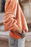 Orange Drop Shoulder Crew Neck Pullover Sweatshirt-Tops-MomFashion