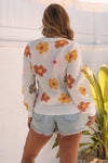 White Sweet Flower Knitted Ribbed Hem Sweater-Tops-MomFashion