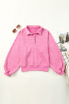 Pink Washed Snap Buttons Lantern Sleeve Pullover Sweatshirt-Tops-MomFashion